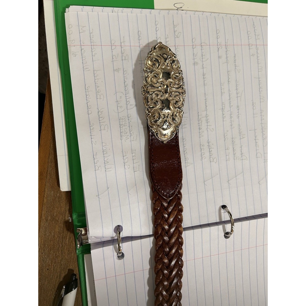 Vintage R.O.C. Braided Leather Belt Size Medium Metal Buckle Shows Some‎ Wear)